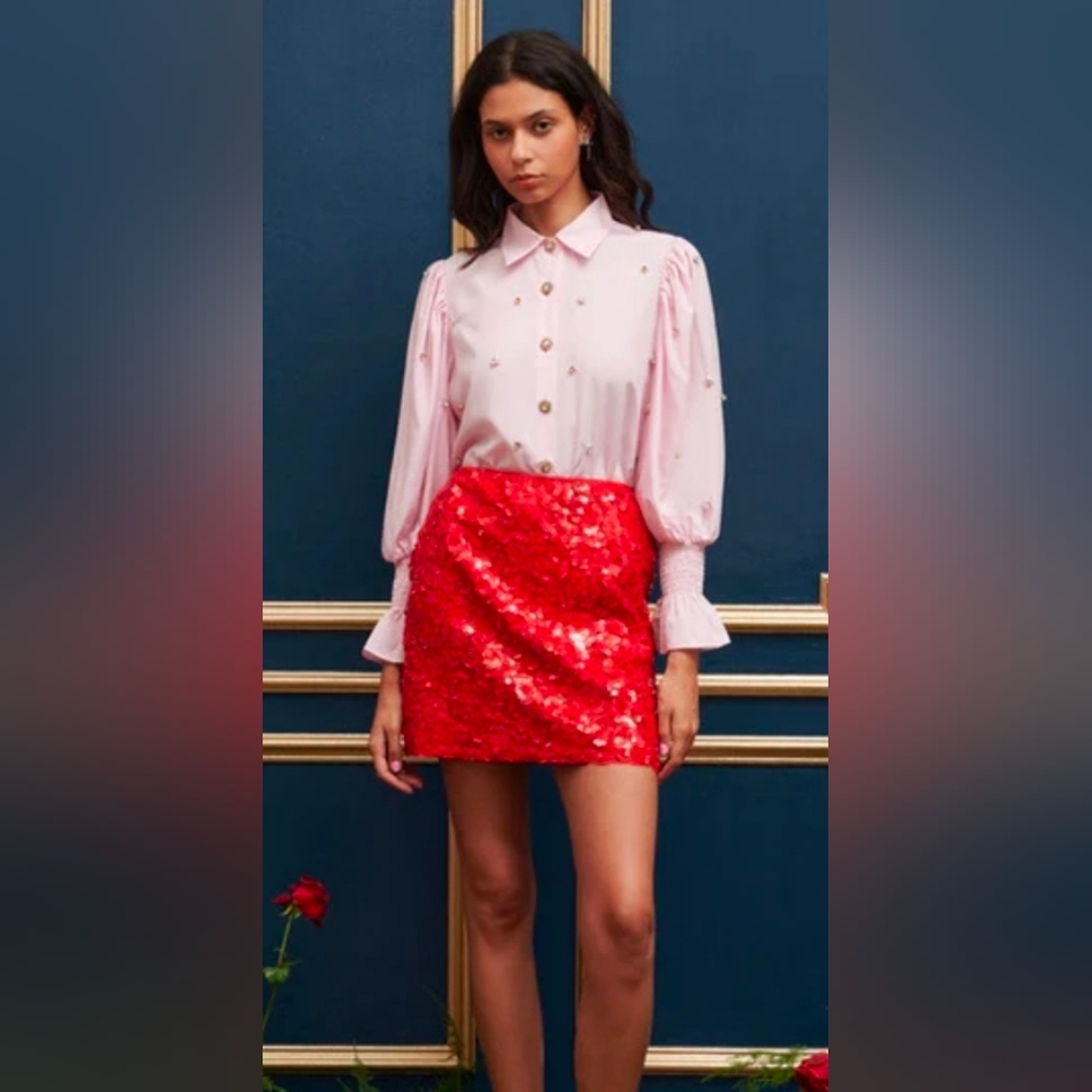 Sister Jane Dream Royal Sequin Bright Red Mini Skirt - Picture 5 of 7